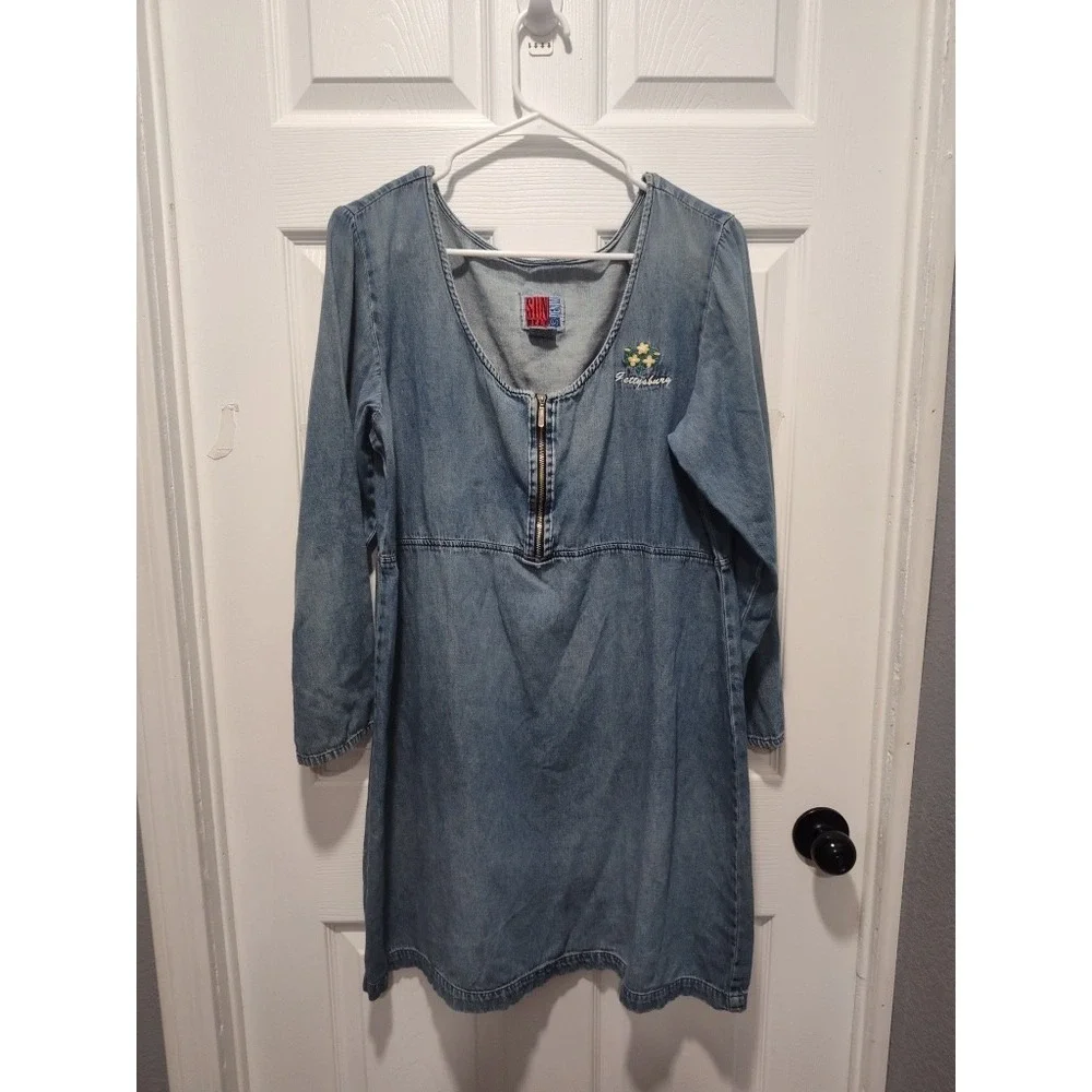 Sunbelt Denim Embroidered Shirt dress Size Large lightweight‎ casual 100% cotton